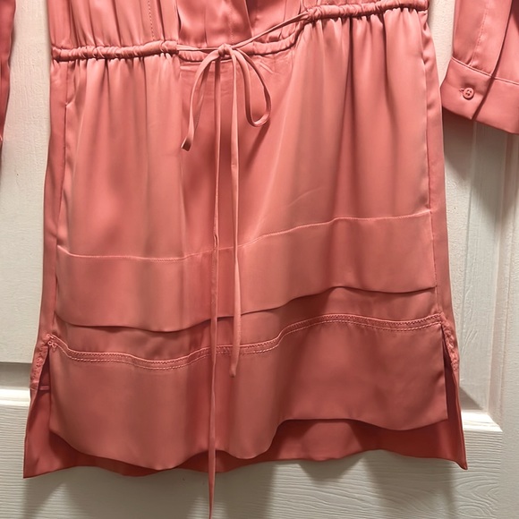 DVF Pink Button Down Silk Dress with drawstring waist tie - Picture 4 of 9